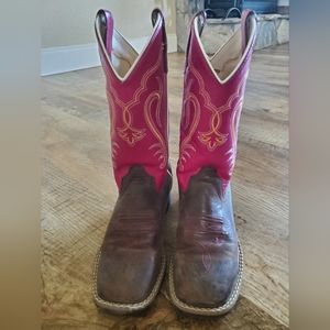 Girls Leather Pink and Brown Size 4 Old West Cowgirl Boots